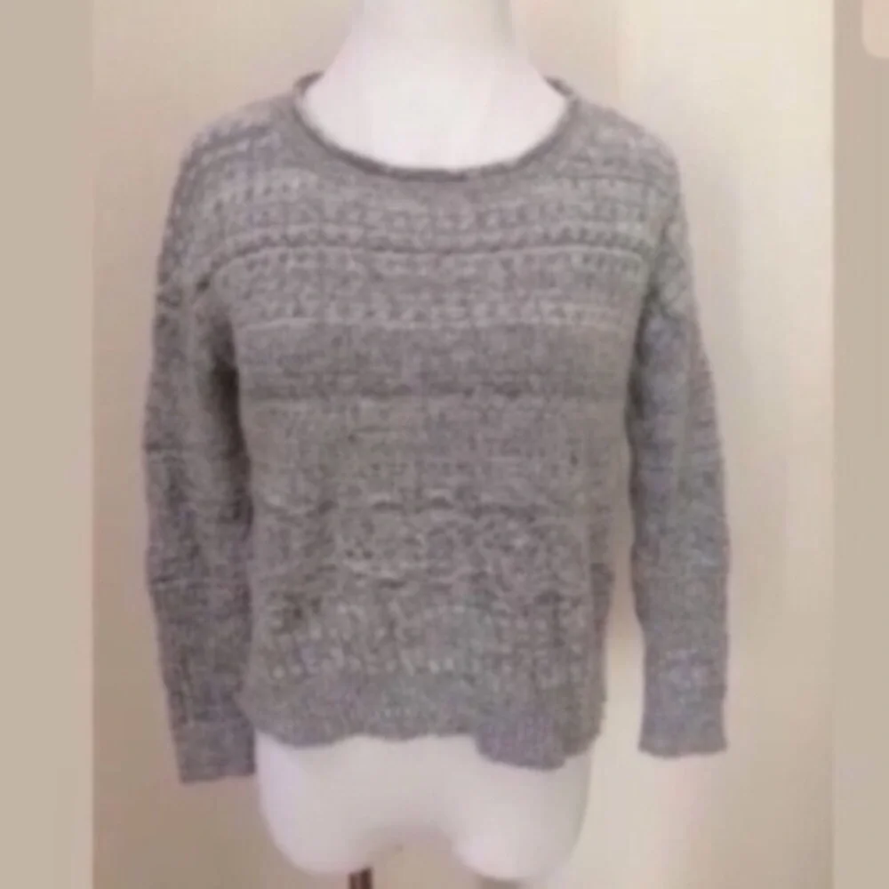 Anthropologie Sparrow Gray Striped Short Cropped Sweater‎ Women’s Sz Medium
